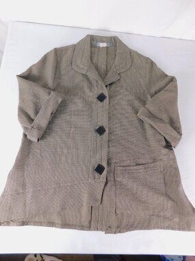 Moonlight Blazer Womens M Beige Check 3/4 Sleeve Button Front Pockets Jacket